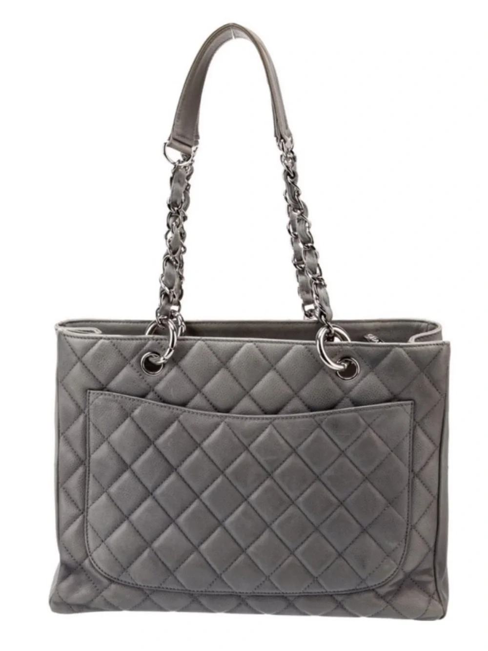 CHANEL Quilted Grand Shopping Tote in Silver Gray
